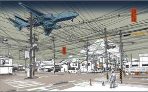 冈峰三十六景之街道布满线的十字路口